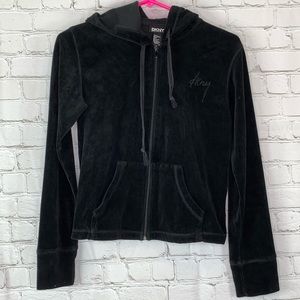 DKNY Donna Karan Velour Hoodie Black Full Zip M